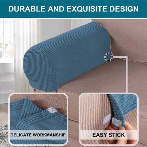 Stretch Armrest Covers for Chairs and Sofas Couch Arm Covers for Sofa Spandex Jacquard Armrest Covers Anti-Slip Furniture Protector Washable Armchair Slipcovers for Recliner Set of 4, Dusty Blue