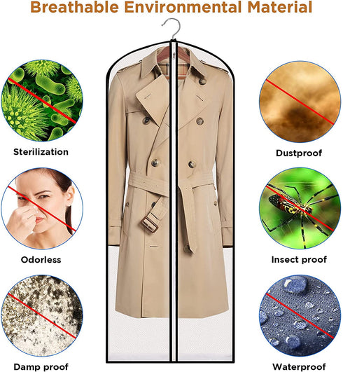 Aphyxen Garment Bags, 47''/ 60'' Garment Bags for Hanging Clothes Suit Bag Garment Bags for Travel with 3 Hangers, 4" Gusseted Garment Bag Clothes Cover for Shirts Dress Sweater (8 Pack)