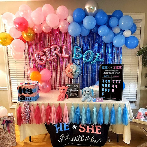 Baby Gender Reveal Board with Stand(12x17), 48 Boy Girl Voting Stickers, 1 Marker(erasable), He or She, Cast Your Vote Game for Guests, Gender Reveal Party Centerpiece Decorations, Chalkboard Design