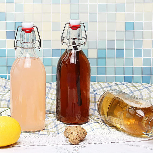 16oz Swing Top Bottles -Glass Beer Bottle with Airtight Rubber Seal Flip Caps for Home Brewing Kombucha,Beverages,Oil,Vinegar,Water,Soda,Kefir (6 Pack) (16 Oz- Set 6 (New))