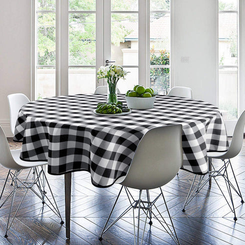 Hiasan Checkered Round Tablecloth 60 Inch - Waterproof Stain and Wrinkle Resistant Washable Fabric Table Cloth for Dining Room Party Outdoor Picnic, Black and White