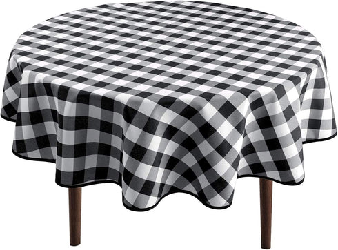 Hiasan Checkered Round Tablecloth 60 Inch - Waterproof Stain and Wrinkle Resistant Washable Fabric Table Cloth for Dining Room Party Outdoor Picnic, Black and White