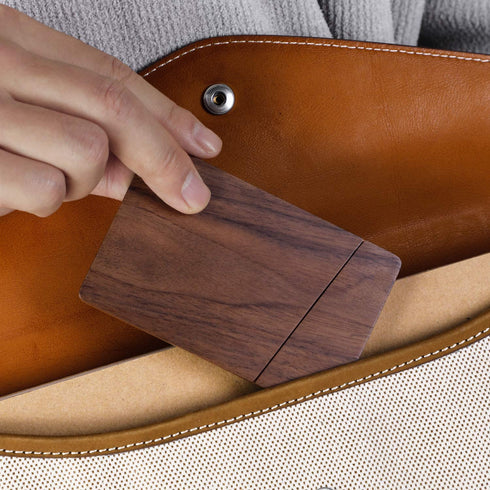 MaxGear Business Card Holder Wood Business Card Holders, Business Card Case Name Card Holder for Men Pocket Card Holder with Magnetic Closure, Walnut Beech