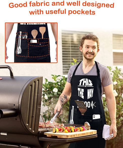 Funny Cooking Chef Apron with Pockets BBQ Kitchen Work Aprons Birthday Dad Creative Gifts