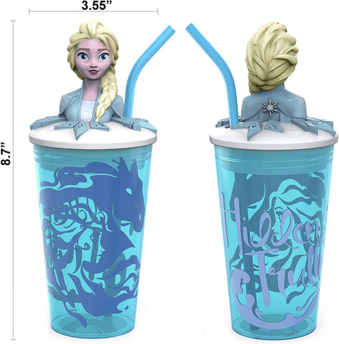 Zak Designs Disney Frozen 2 - Funtastic Tumbler Set with Straw and Unique 3D Character on Lid, Screw-On Lid with Durable Straw Keeps Liquids In (Elsa & Anna, 15 oz, BPA-Free, 2pc Set)