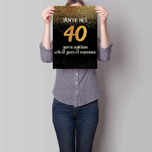 SCENE: YOURSELF Happy 40th Birthday Decorations for Men Women 40th Birthday Gifts 40th Birthday Party Decor 11.7" x 16.5" Unframed Paper Matte Lamination Set of 4 Posters Prints, Black Gold
