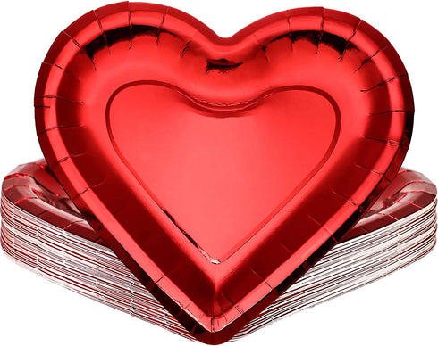 24 Pieces Thick Heart Shaped Paper Plates Disposable Party Plates 10.6 Inch Large Size Dinnerware Plates Decorative Tableware for Mother's Day, Wedding Birthday Grad Party Valentine's Day