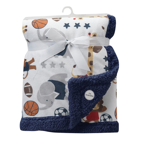 Lambs & Ivy Future All Star Sports Sherpa Blanket, Blue/Red
