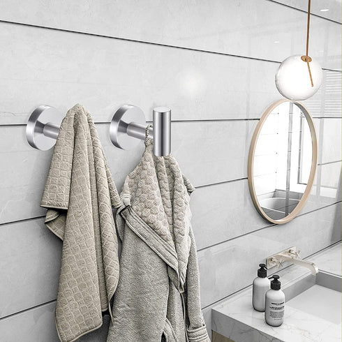 Towel Hooks Bath Towel Hook 6 Pack Wall Hooks SUS 304 Stainless Steel Coat Hooks, Heavy Duty Robe Hook Holder for Bathroom Kitchen Garage Home Hotel Cabinet Office(Silver)