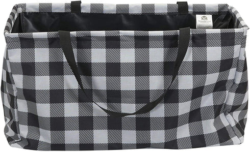 Household Essentials Krush Canvas Utility Tote | Reusable Grocery Bag | Black and White Plaid