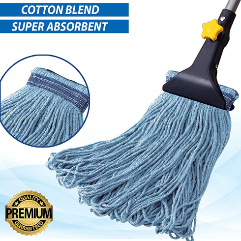 (3 Pack) Commercial Mop Head Replacement, Blue Cotton Looped End String, Industrial Cleaning Mop Heads Replacements Refill