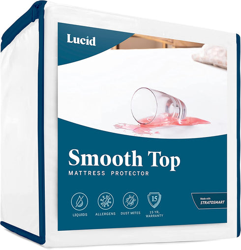 LUCID Premium Hypoallergenic 100% Waterproof Mattress Protector - Universal Fit, Smooth Top, Queen, White