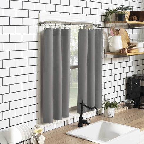 No. 918 Martine Microfiber Semi-Sheer Rod Pocket Kitchen Curtain Valance and Tiers Set, 54 in x 24 in (3 Piece), Gray