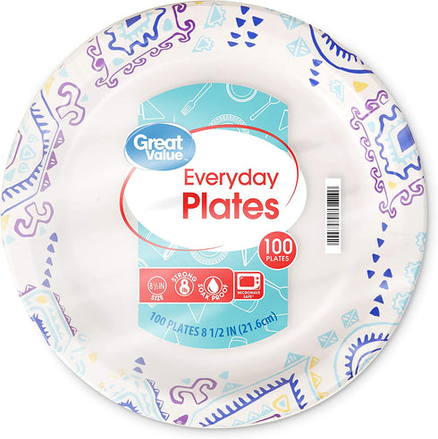 Great Value 8 5/8" Heavy Duty Premium Party Paper Plates, 100 ct