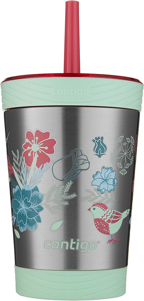Contigo Stainless Steel Spill-Proof Kids Tumbler with Straw, 12 oz, Sprinkles with Birds & Flowers
