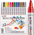 Paint Pens Paint Markers Never Fade Quick Dry and Permanent, 12 Color Oil-Based Waterproof Paint Marker Pen Set for Rock Painting, Ceramic, Wood, Fabric, Plastic, Canvas, Glass, Mugs, DIY - TF001