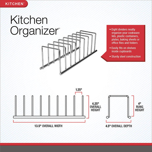 Spectrum Diversified Euro Kitchen Organizer for Plates, Cutting Boards Bakeware, Cooling, Pots & Pans, Serving Trays, Reusable Containers, and Lids Holder Rack, Industrial Gray