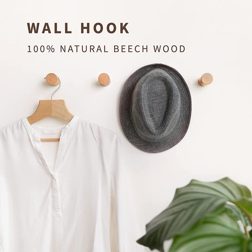 NAUMOO Natural Wooden Wall Hooks - Pack of 4 - Wall Mounted Hook - Modern Wood Coat Rack - Decorative Wooden Pegs for Hanging Hat, Towel, or Purse (Beech Wood)