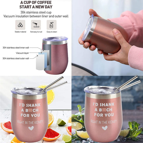 Sqeffort Birthday Gifts for Women - Insulated Tumbler 8 Pack Christmas Gift Bath Set Gifts for Women - Stainless Steel Tumbler with Lid - Best Relaxing Spa Gift Box Basket Present (Rose Gold)