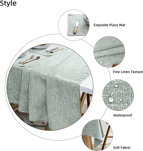 JSFLY Waterproof Cotton Linen Tablecloths Rectangle Dining Table Cloth, Wipe Clean Indoor & Outdoor Table Cover for Buffet Party and Banquets, 2 Table Mats?54"x70"? Greyish Green