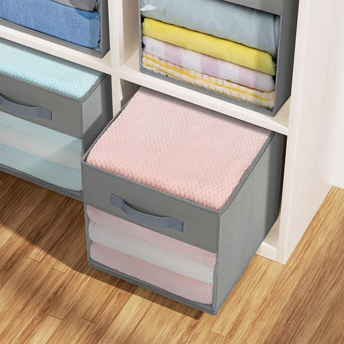 DIMJ Cube Storage Bins, 3 Packs Clear Window Fabric Storage Bin Organizer for Closet Shelves Home Storage Cubes Organizer with Handles