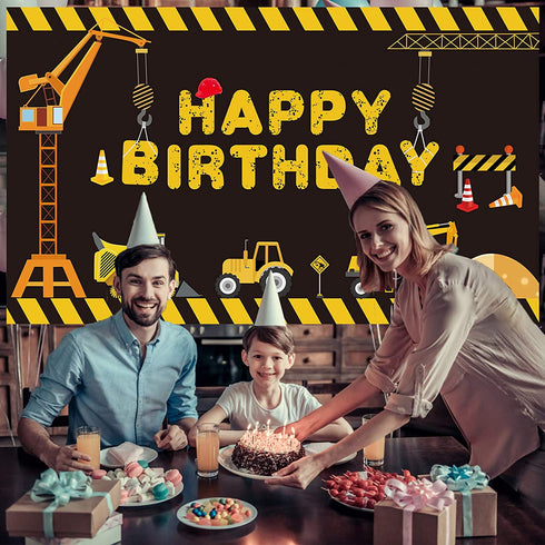 Luxiocio Construction Birthday Party Banner Backdrop with Balloon Garland Arch Supplies, Construction Themed Happy Birthday Poster Decorations, Dump Truck Birthday Party Decor Sign for Outdoor Indoor