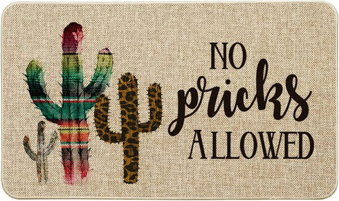 Artoid Mode No Pricks Allowed Cactus Funny Text Doormat, Seasonal Summer Holiday Creative Decorative Welcome Floor Mat Switch Mat for Indoor Outdoor 17 x 29 Inch