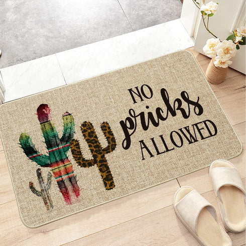 Artoid Mode No Pricks Allowed Cactus Funny Text Doormat, Seasonal Summer Holiday Creative Decorative Welcome Floor Mat Switch Mat for Indoor Outdoor 17 x 29 Inch