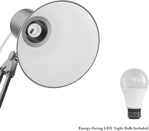 Lavish Home (Brushed Steel Architect Desk Lamp-LED Task Adjustable Swing Arm for Home and Office-Includes Energy Efficient Light Bulb, 23 L x 6.5 W x 34 H