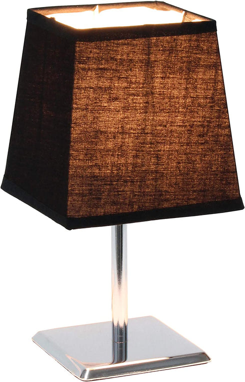 Simple Designs LT2062-BLK Mini Chrome Squared Empire Fabric Shade Table Lamp, Black