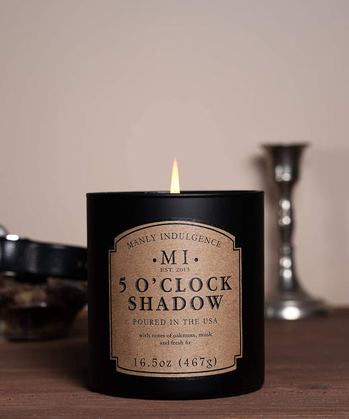 Manly Indulgence 5 O'Clock Shadow Jar Candle 16.5 oz - Oakmoss & Zesty Citrus Hints - Musk & Fresh Fir - Up to 60 Hour Burn - Soy Blend Wax, USA Poured