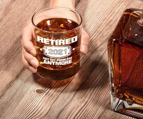 2021 Retirement Gifts for Men, Funny Retired 2021 Not My Problem Any More Whiskey Glass Gift, Happy Retirement Gifts for Office Coworkers, Boss, Dad, Husband, Brother, Friends