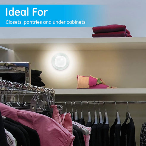 GE Wireless LED Puck Lights, 6 Pack, Battery Operated, 20 Lumens, Touch Activated On/Off, Bright White, Under Cabinet Lighting, Ideal for Closets, Garage and More, 45994