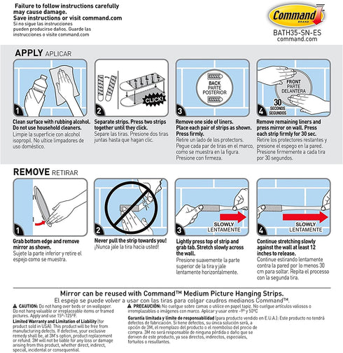 Command Bath Mirror, Satin Nickel, 1-Mirror, 2-Water-Resistant Strips, Organize Damage-Free