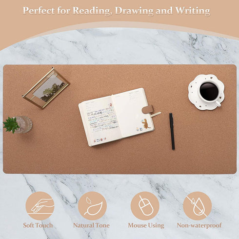 LOLLIDO Natural Cork & Leather Dual Sided Desk Pad, 36" x 17" Waterproof PU Leather Desk Writing Mat, Large Mouse Pad Desk Protector(Cork+Bronze)