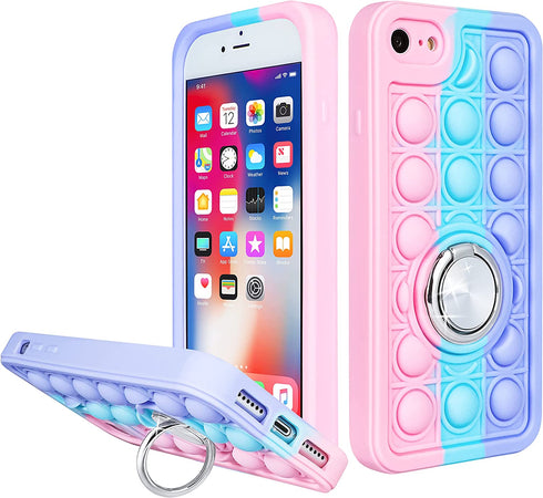 Joyleop Color Bubble Case for iPhone SE 2022/2020/7/8 Fidget Design Unique Silicone Cute Fun Cover Girly Fashion Girls Boys Kids Cases,Kawaii with Metal Ring Buckle for iPhone SE 2022/2020/7/8 4.7"