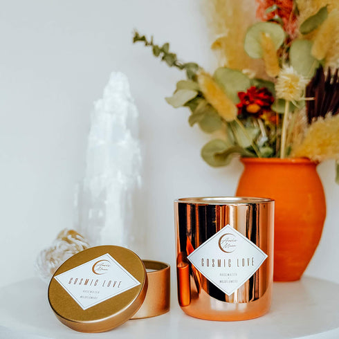 Auric Moon | Rosewater + Wildflowers Scented Luxury Soy Coconut Candle for Women | Slow 35+ Hour Burn | Love & Elevate Your Space | 5.5 Oz Metal Tin with Lid | Hand-Poured in California