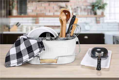 Alpha Living Home Flatware Caddy, Storage Large Kitchen Drawer Organizer, Bathroom Drawer Organizer, Kitchen Drawer Organizer for Large Utensils, Desk Organizer Pen Pencil Holder Storage - White/Gray