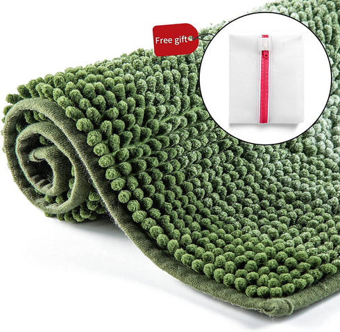 Hyhyco Green Bathroom Rugs,Bath Rug for Bathroom Non Slip,Soft Bath Rugs,Absorbent Bath Mats for Bathroom Floor,Shaggy Plush Bathroom Carpet,Machine Washable & Comes with Laundry Bag (16x24, Green)
