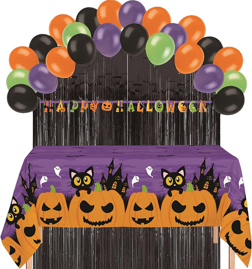 Serves 24 Complete Party Pack Cute Halloween Cats Monsters and Ghosts Includes Plates Cups Napkins Table Cover Balloons Picks Curtains Banner Halloween Party Decorations Halloween Party Supplies