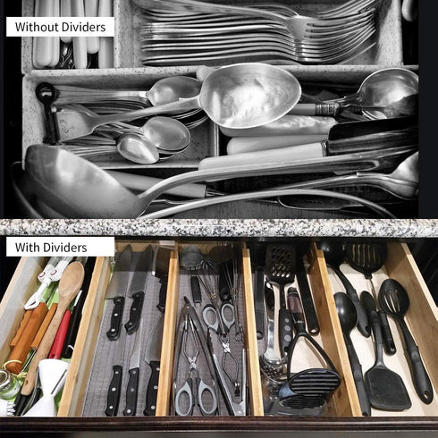 Utoplike 4 Pack Bamboo Kitchen Drawer Dividers,Adjustable Drawer Organizers,Spring Loaded,Works in Kitchen,Dresser,Bathroom,Bedroom,Drawer,Desk (Natural)