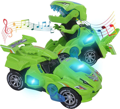 HUWAIREN Toys for 3-6 Year Old Boys Transforming Car Toys with LED Light and Music Dinosaur Toy Birthday Gifts for 4 5 6 7 Year Old Boy (Green)