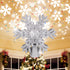 Christmas Tree Topper Lighted Snowflake, Christmas Tree Decoration Topper Projector, Gold Glitter Hallow Christmas Tree Lights