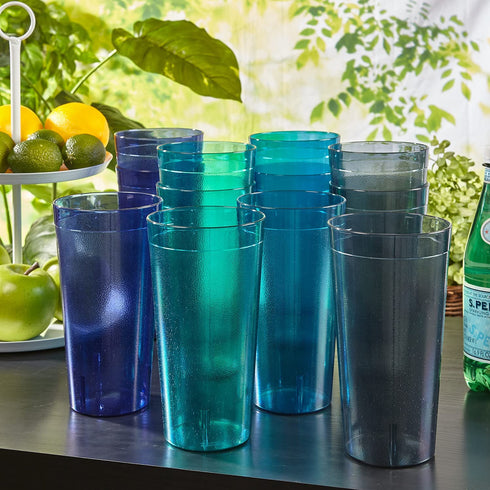US Acrylic Caf© 32-ounce Plastic Restaurant Style Lightweight Stackable Beverage Tumblers | Reusable, BPA-free, Made in the USA, Top-rack Dishwasher Safe | Iced Tea Cups set of 12 in 4 Coastal Colors