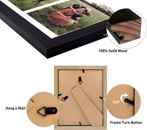 Golden State Art, 8.5x11 Black Wooden Picture Frame - White Mat for 2-5x7 Photos - Real Glass - Easel Stand for Landscape/Portrait Table Display - Home Decor - Gift for Families, Students, Friends