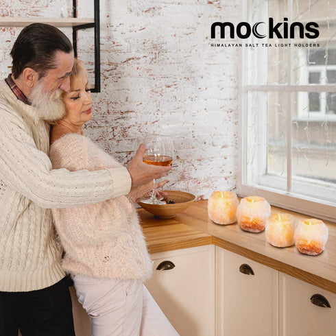 Mockins 2.5 lbs 4 Pack Natural Himalayan Salt Tea Light Candles Holder | Great Room Decor