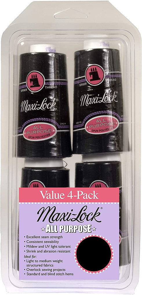 American & Efird Maxi Lock All Purpose Value Thread Spool Pack, Black