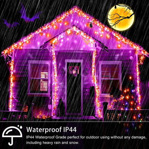 Hezbjiti Halloween Orange & Purple Lights Outdoor Decorations, 800 LED 65.6 FT 8 Modes 150 Drops Fairy String Curtain Lights for Halloween Decor Eaves Window Party Yard Garden Indoor