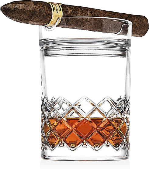 Godinger Cigar Whiskey Glass Set - Old Fashioned Whiskey Glass and Cigar Holder Bar Set