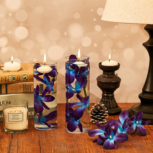 Blue Purple Faux Flowers Blue Orchid Flower Vase Fillers Faux Purple Orchid Wedding Table Centerpieces Filling for Floating Candles Wedding Birthday Party Table Decorations (16 Pieces)
